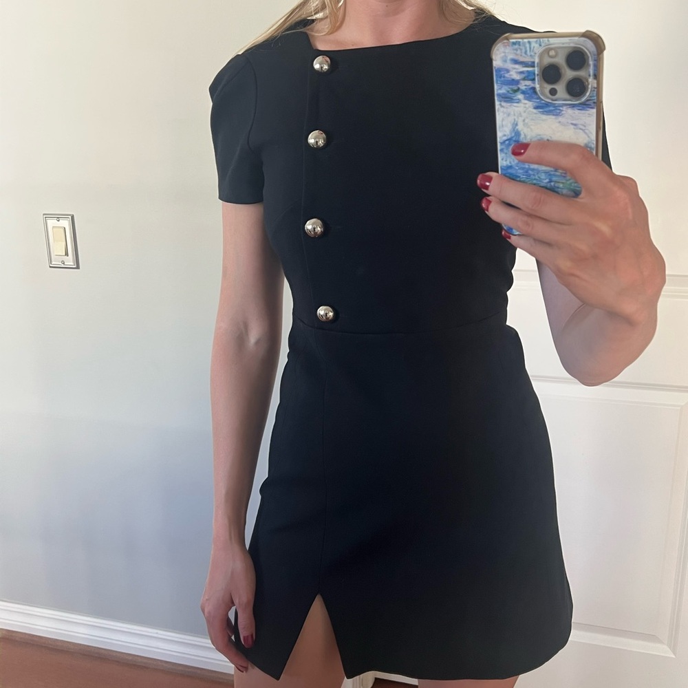 Tara Jarmon Black Puff Sleeve Mini Dress